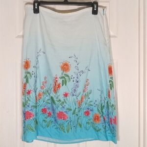 Crazy Horse Linen Blend A-line Ombre Floral Skirt